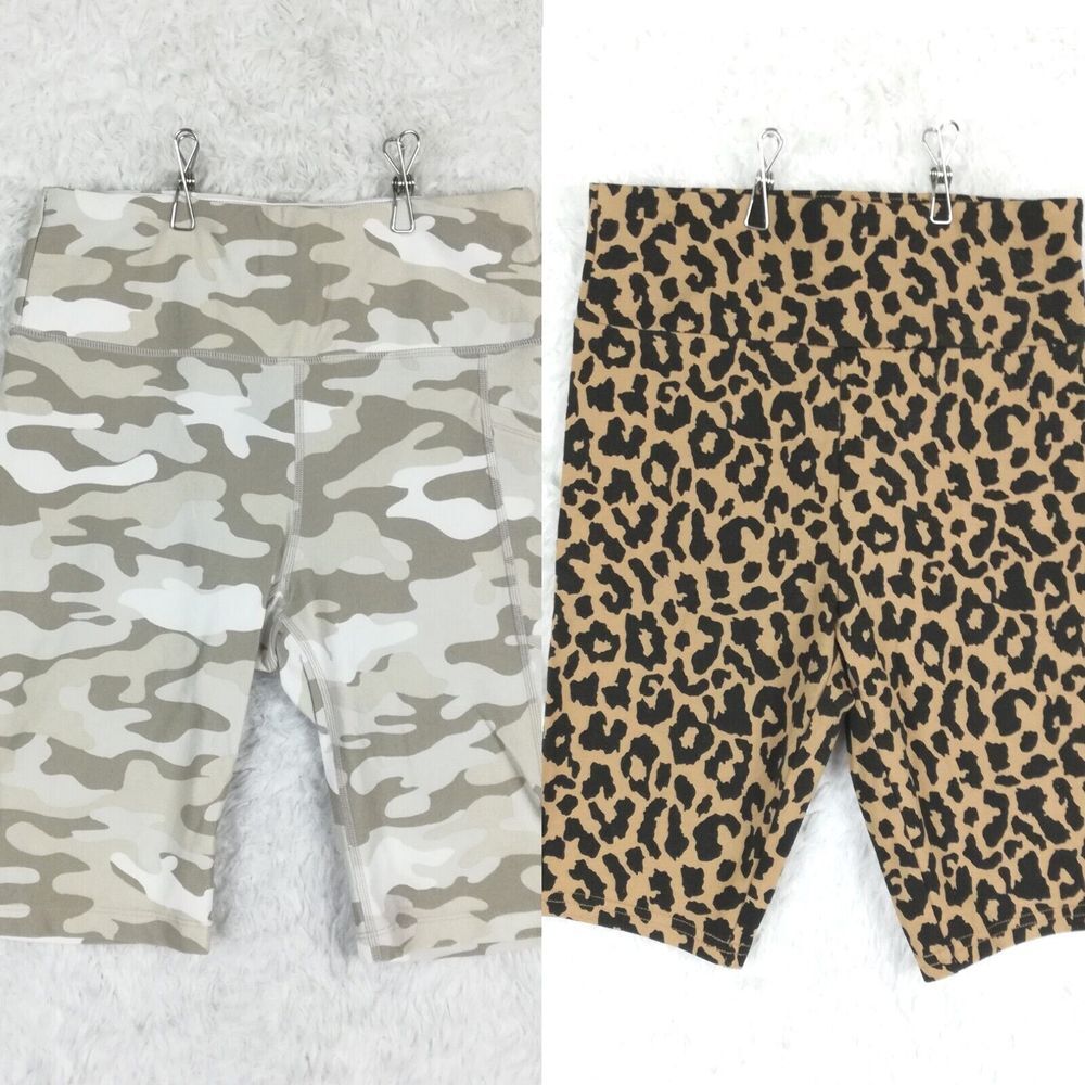 Calvin Klein Womens Shorts Athletic Performance Set Of 2 Stretch Cheetah Camo S